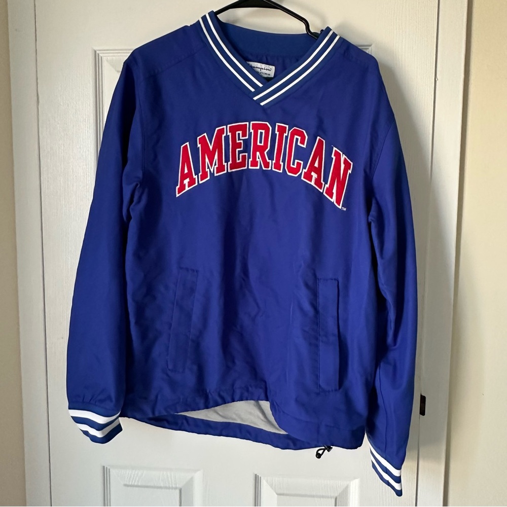 AU American University Champion Blue Jacket with Red Lettering College Apparel